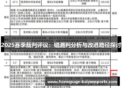 2025赛季裁判评议：错漏判分析与改进路径探讨